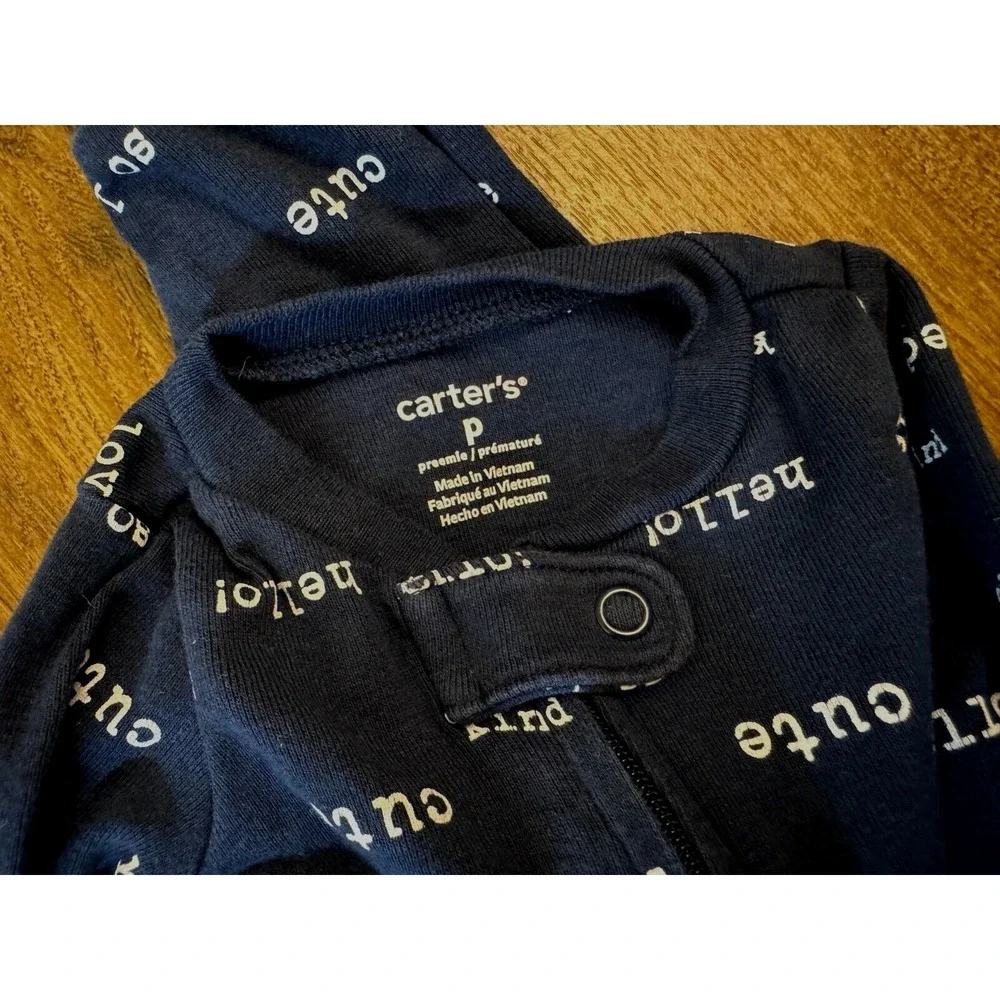 Carters Preemie Baby Boy Sleeper Zipper Navy Blue So Loved Outfit Romper Cotton